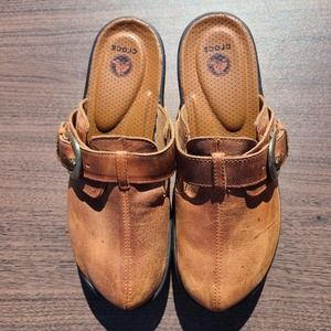 Crocs Cobbler 15513 Leather Clogs Heel Buckle Brown Slip On Women's Size…